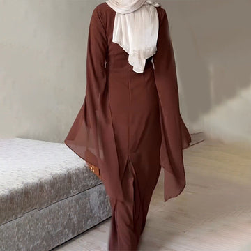 Fashion Comfortable And Loose Solid Color Temperament Bat Sleeve Dress In Autumn